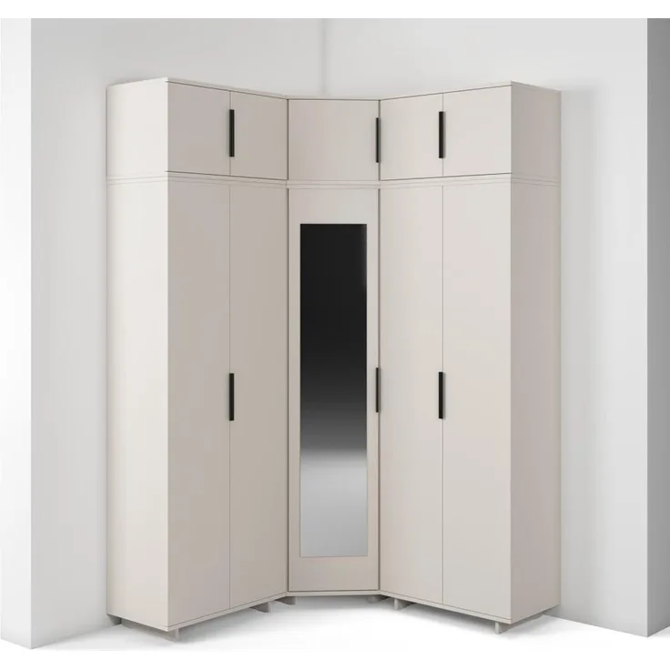 Eckschrank Napoli Version 10, Kleiderschrank mit Spiegel, Cashmere, 189 x 140 x 140 cm