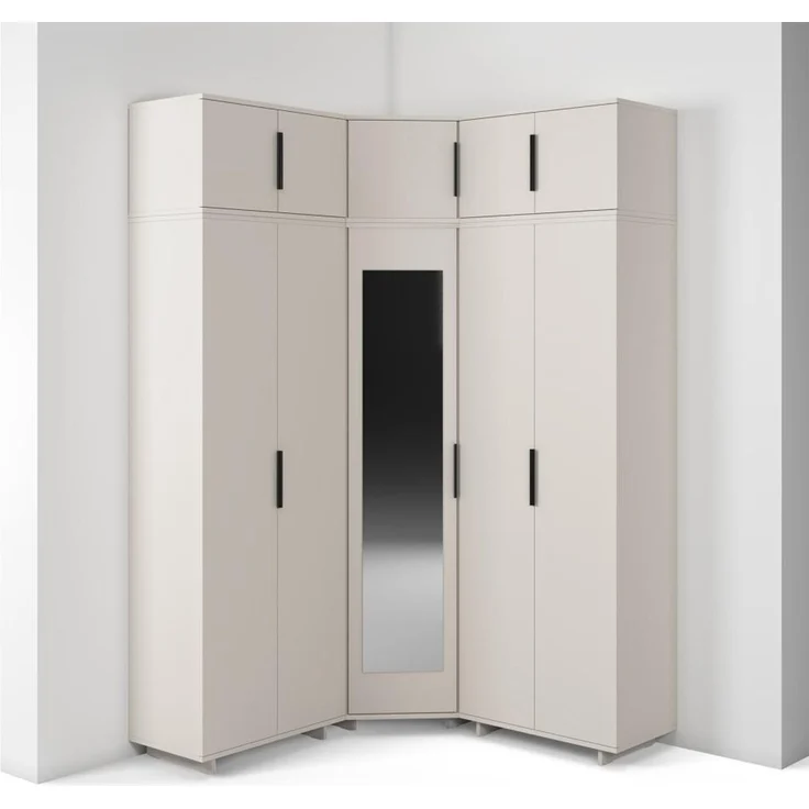 Eckschrank Napoli Version 10, Kleiderschrank mit Spiegel, Cashmere, 189 x 140 x 140 cm – Bild 1