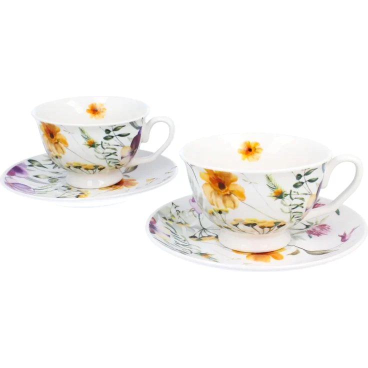 DUO 2er-Set Tassen PANSY, 250 ml mit Untertassen, New Bone China Porzellan, in Geschenkbox – Bild 3