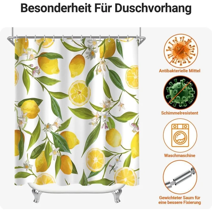 Duschvorhang 150x200cm Zitrone Blatt Wasserabweisend Polyester Badezimmer – Bild 7