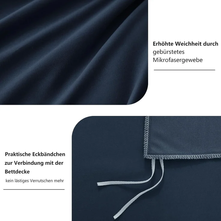 Bettwäsche 200x220 Blau Set Mikrofaser Reißverschluss Weich & Bügelfrei – Bild 5