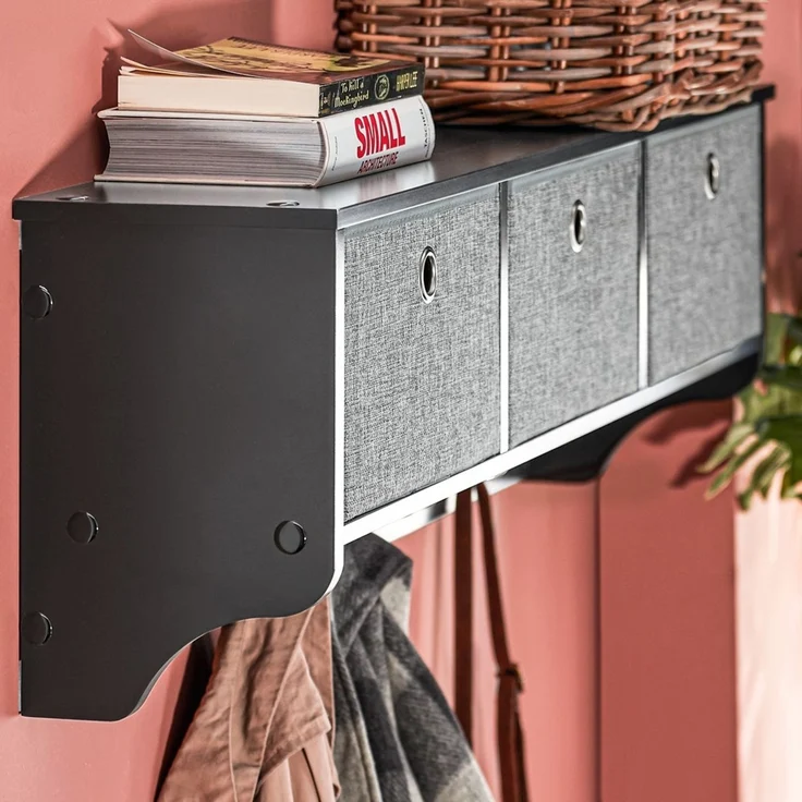 SoBuy FRG282-SCH Wandgarderobe, MDF, Lackiert, Schwarz, 100 x 30 x 20 cm – Bild 9