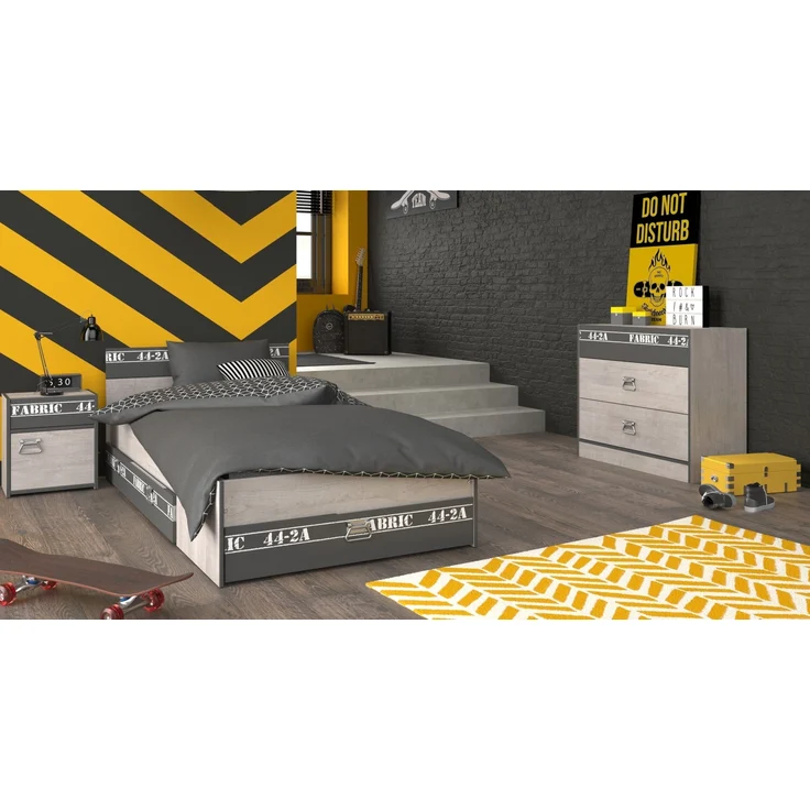 Jugendzimmer-Set >Fabric 14< (3-teilig) Bett, Nachtkonsole, Kommode, in Esche Grau Dekor – Bild 1