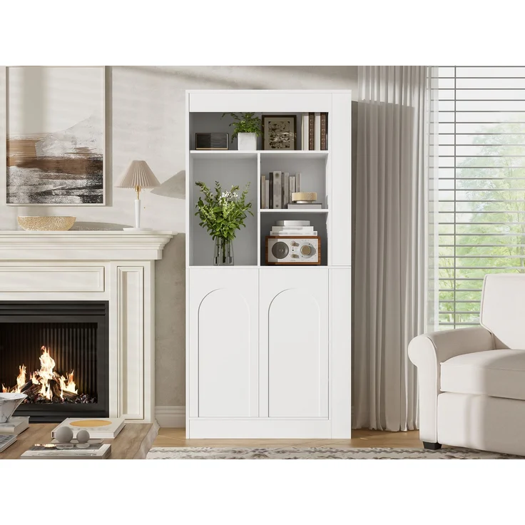 ZUBALIYA Regalschrank (85 x 35 x 180 cm), 2 Türen, Verstellbare Einlegeböden, Stauraum für Wohnzimmer, Arbeitszimmer und Flur, Weiß – Bild 10