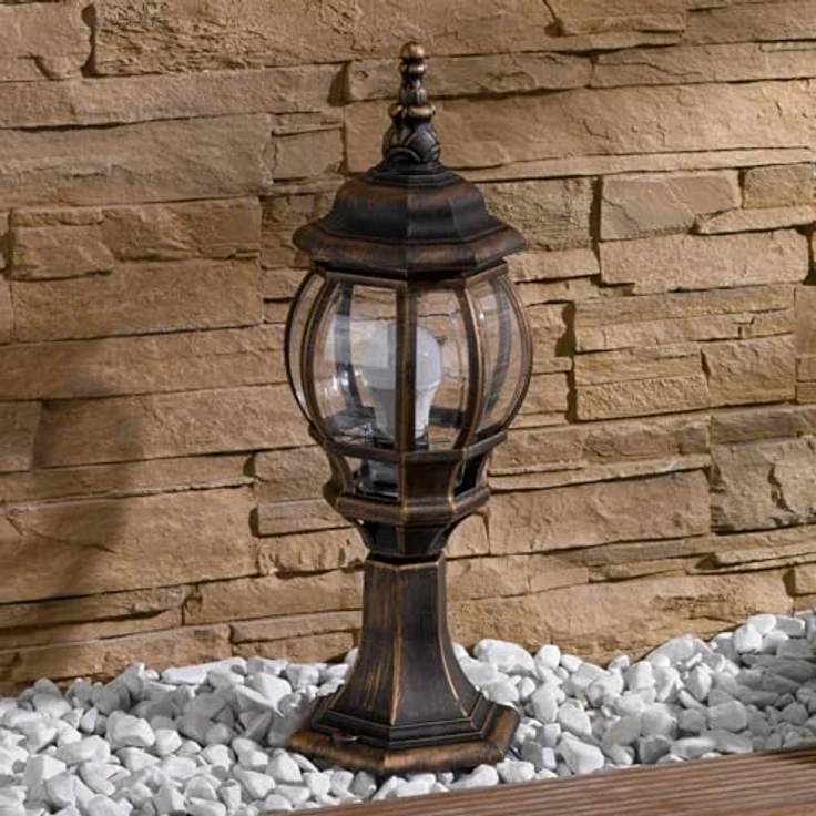 Lindby Außenleuchte Nadesha, spritzwassergeschützte Retro Pollerleuchte in Gold/Messing, 1-flammig E27 – Bild 3