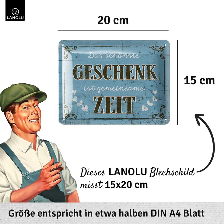 LANOLU Blechschild Geschenk Zeit - 15x20cm – Metall – Blau – 15196 – Bild 4