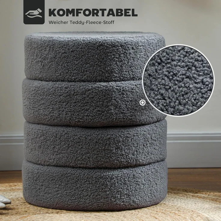 HOMCOM Fußhocker Sitzhocker mit Sitzkissen (Runder Polsterhocker, 1 St, Fußstütze), Leichtes Design, keine Montage erforderlich – Bild 4