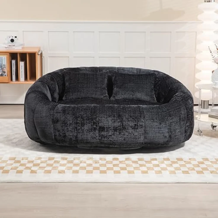 Ball & Cast Sitzsack, Durable Komfort Chenille Lazy Bag, Beanbag Chair mit 2 Kissen für Schlafzimmer, Büro, Schwarz, 2 Sitze – Bild 3