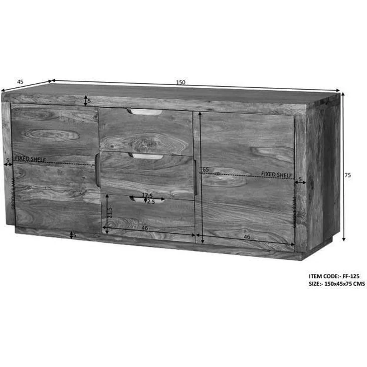 Sideboard Sheesham 150x45x75 walnuss lackiert DUKE #125 – Bild 3