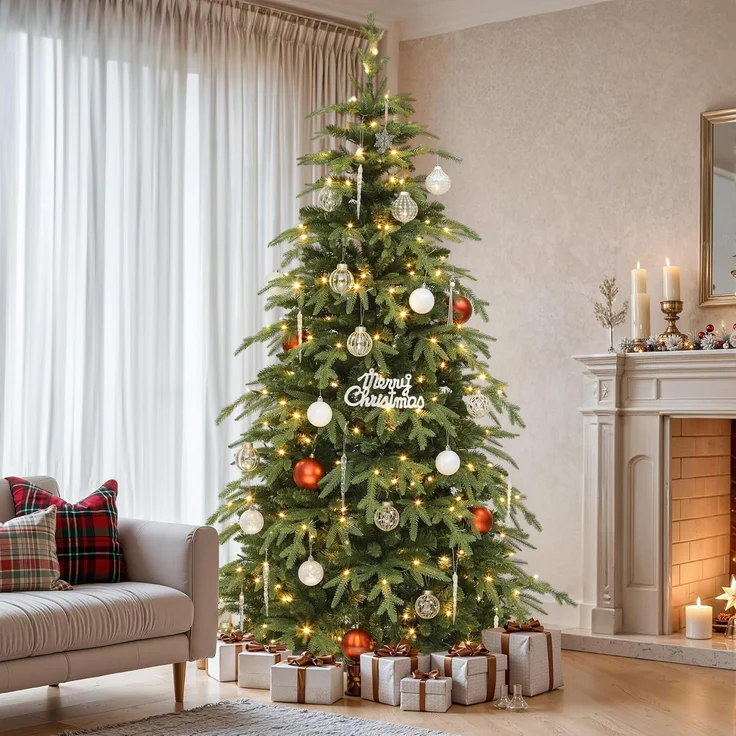YITAHOME 1,8m Weihnachtsbaum mit Fernbedienung, Künstlicher Schlanker Weihnachtsbaum mit Scharniertechnologie und Überhängenden Zweigen, 1938 Gemischte PE/PVC-Spitzen, 300 Lichter & 11 Lichtmodi