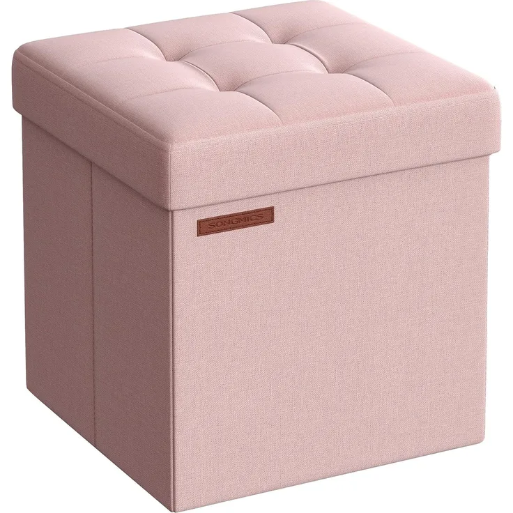 Songmics 38 cm Sitzbank mit Stauraum, klappbare Sitztruhe, Aufbewahrungsbox, Fußbank, pastellrosa LSF027R01