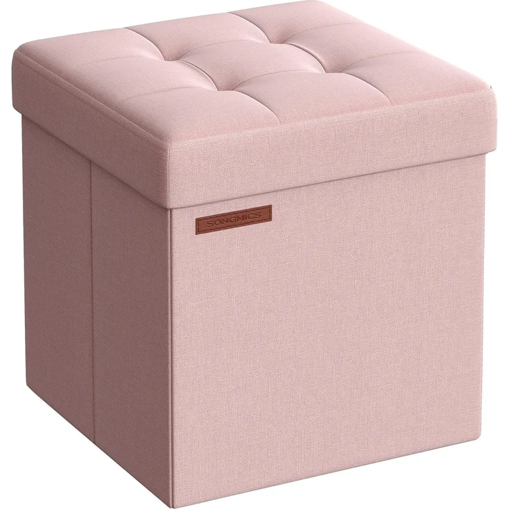 Songmics 38 cm Sitzbank mit Stauraum, klappbare Sitztruhe, Aufbewahrungsbox, Fußbank, pastellrosa LSF027R01 – Bild 1