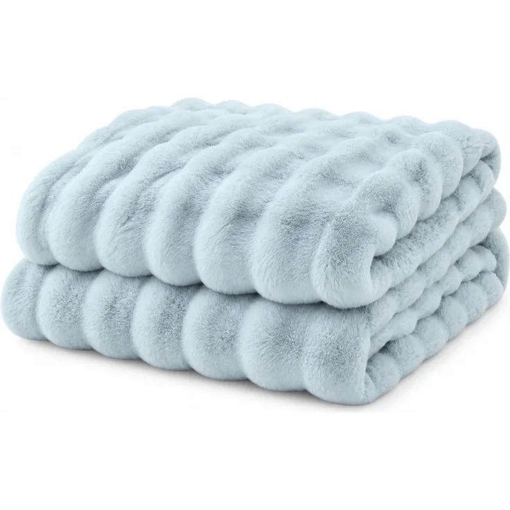 Doppellagige Flanell-Kuscheldecke mit Blasenstruktur Hellblau 180 x 200 cm