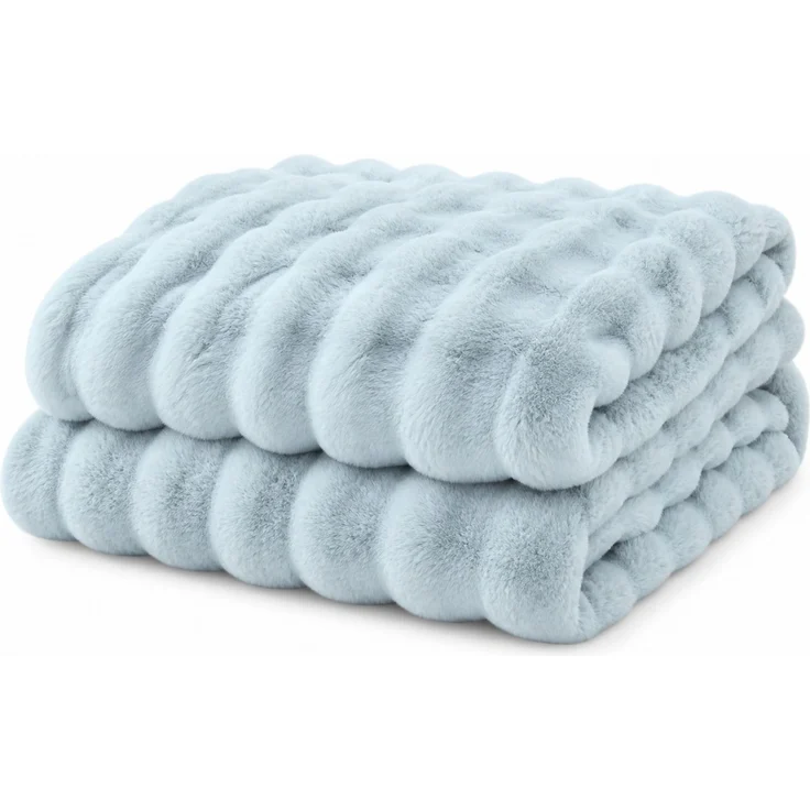 Doppellagige Flanell-Kuscheldecke mit Blasenstruktur Hellblau 180 x 200 cm – Bild 1