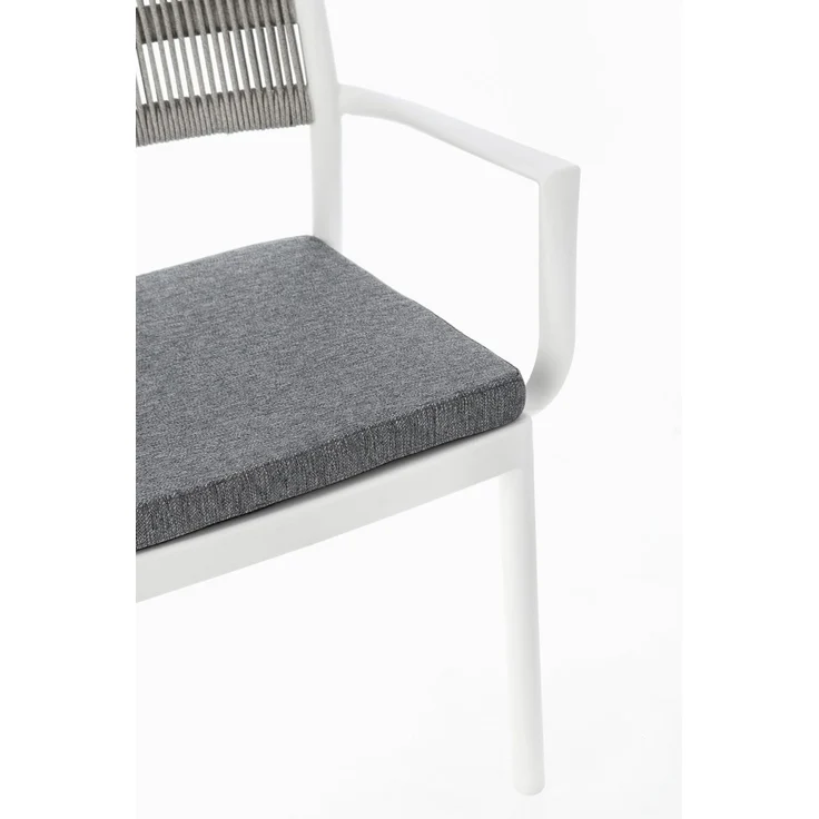 Gartenstuhl Alvin mit Armlehne, Metall und Stoff, modern und stapelbar, weiß hellgrau, inkl. Kissen – Bild 8