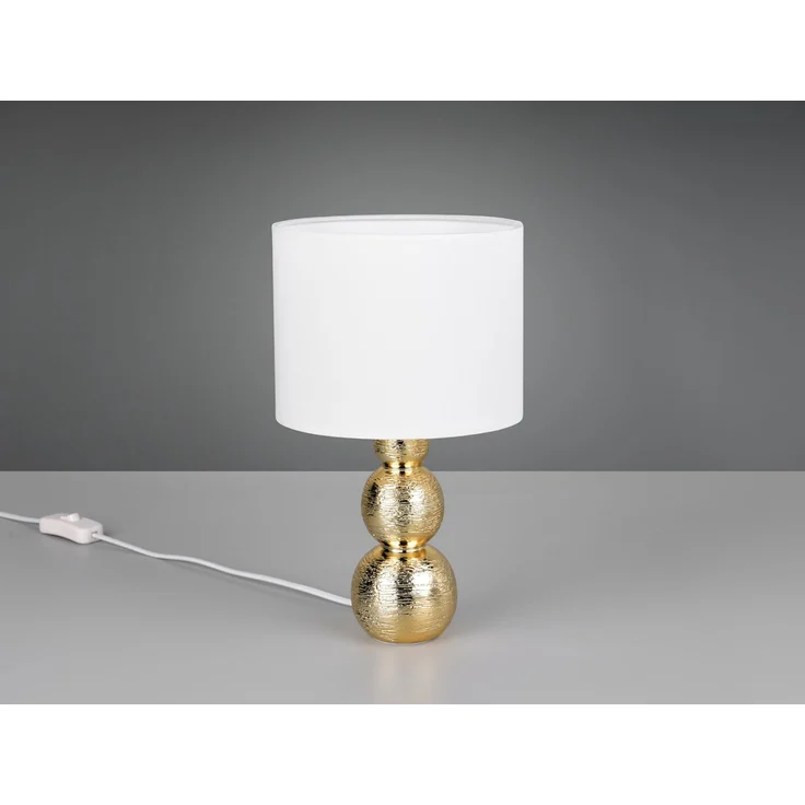 Tischleuchte LOVA mit Keramikfuß Gold & Stoffschirm Weiß, Höhe 29cm – Bild 6