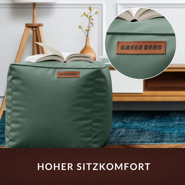 Green Bean® Sitzhocker aus Kunstleder - Pouf mit EPS Perlen Füllung - 40 x 40 cm - perfekte Ergänzung zum Sitzsack - Taubenblau – Bild 5