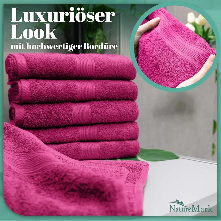 NatureMark 8er Pack Frottier Handtücher 50x100 cm, 100% Baumwolle, Pink, 50x100 cm – Bild 4