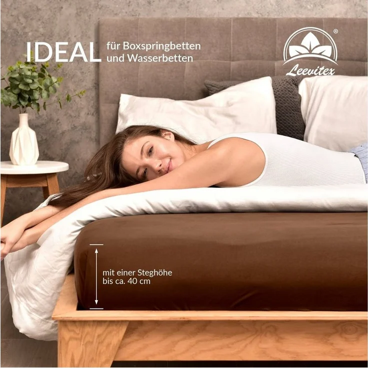 leevitex® Spannbettlaken für Boxspringbetten & Wasserbetten - Spannbetttuch 170 g/m², Gummizug: rundum, 100% Mako-Baumwolle, sehr robust, 180x200 – 200x220 cm + 40 cm Steg – Bild 2