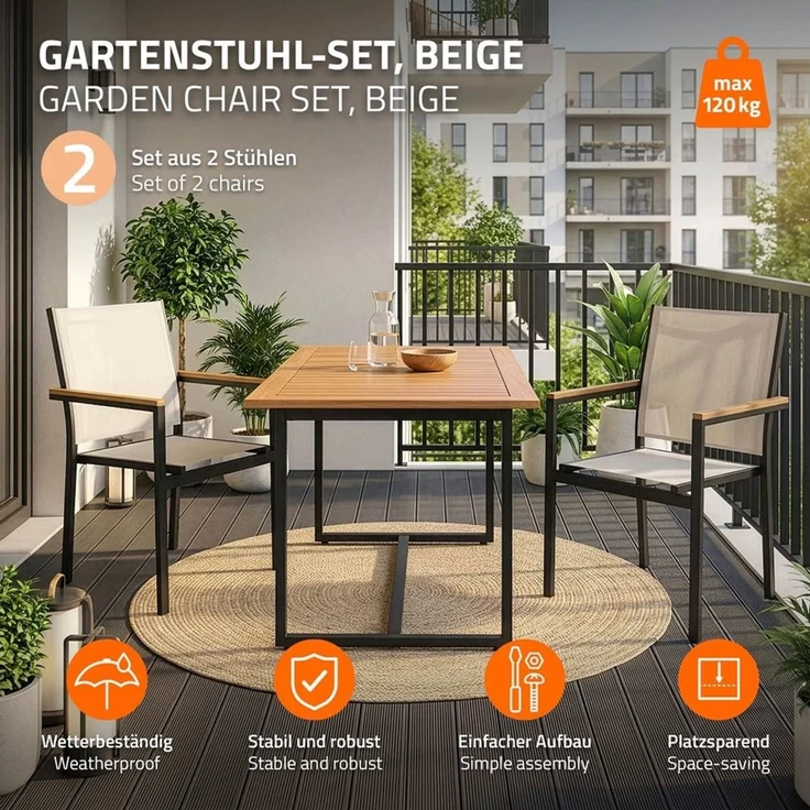 ML-DESIGN Gartenstuhl Terrassenstühle mit Aluminiumgestell Balkonstuhl wetterfest stapelbar (2 St), 2er Set Sessel mit Armlehnen-Holzoptik für Garten Balkon Terrasse – Bild 1
