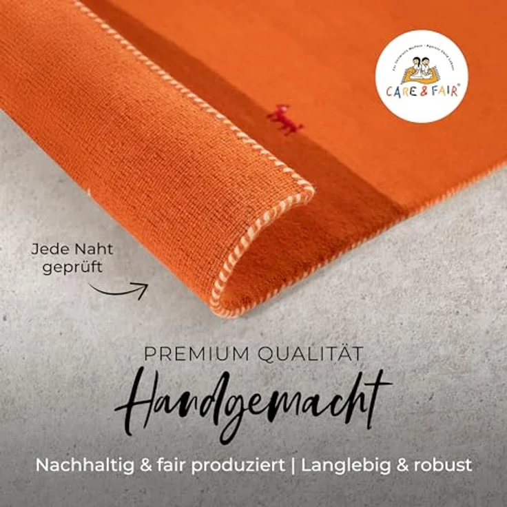 carpetfine 'Gabbeh Uni' Wollteppich, reine Wolle, Orange, 60x180 cm – Bild 5