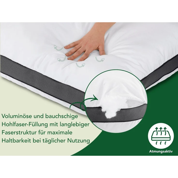 Dreamstar Kopfkissen Wohlfühlkissen, einzeln oder als 2er-Set, stützend und entlastend, Füllung: hochwertige Hohlfaser-Füllung, Bezug: 47% Lyocell, 53% Baumwolle, Seitenschläfer, Rückenschläfer, Bauchschläfer, 1-tlg, atmungsaktives Klimaband, allergike... – Bild 2