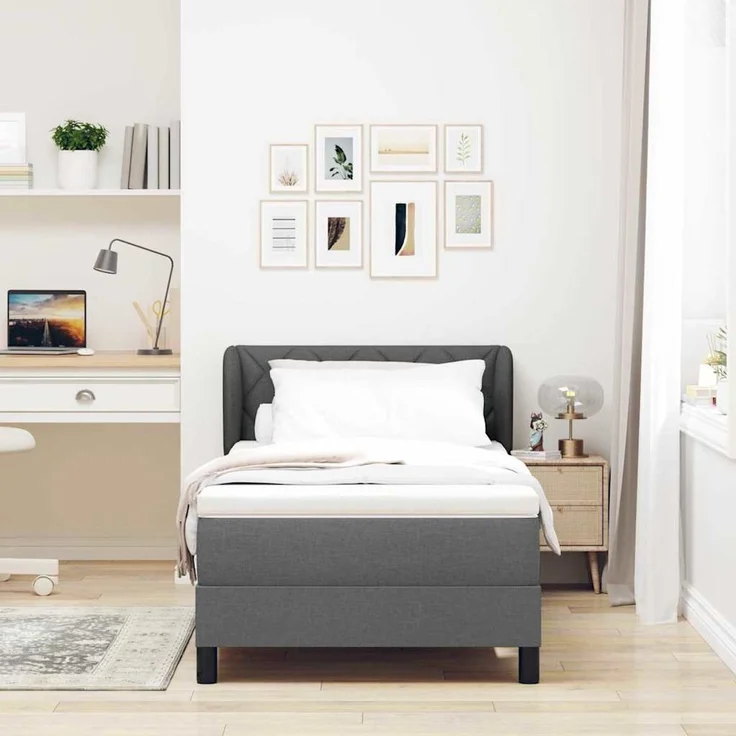 vidaXL Boxspringbett mit Kopfteil Dunkelgrau 90 x 190 cm Stoff 3340060 – Bild 3