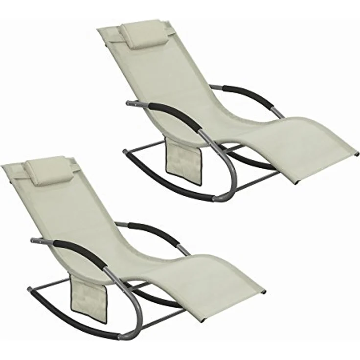 SoBuy Gartenliege OGS28x2, 2-er Set Swingliege Schaukelliege Sonnenliege Liegestuhl mit Tasche – Bild 2