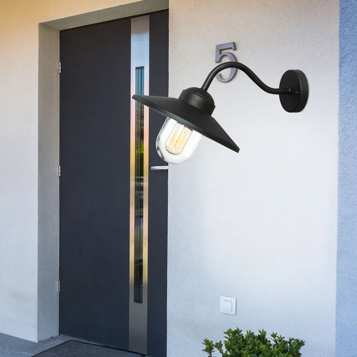 Außenleuchte, Wandlampe, Edelstahl, Schwarz, H 25,5 cm