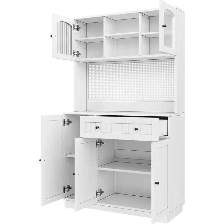 ZUBALIYA Vitrinenschrank mit Tür / Küchenschrank, mit verstellbaren Einlegeböden und lochblech, Weiß, 103.5 x 40 x 180 cm, fürs Kinderzimmer, mit Schubladen, mit Stauraum – Bild 16