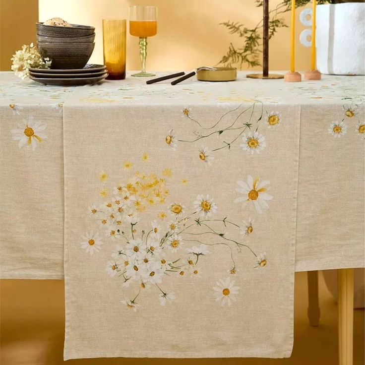 Garnier-Thiebaut Tischläufer Daisy Chanvre 50x155 Cm 50% Leinen/50% Baumwolle