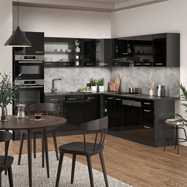 Eckküche R-Line Schwarz Hochglanz/Anthrazit 247 x 237 cm, AP Anthrazit Vicco – Bild 5
