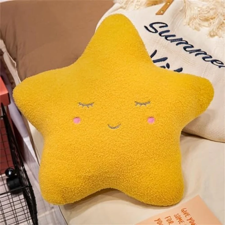 Kuschelkissen Kinder Sternkissen 40 cm Weiche Flauschige Sternform Zierkissen Sofakissen, Sternkissen Dekokissen für Kinderzimmer Mädchen Jungen (offene Augen,Weiß) – Bild 3
