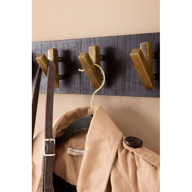 Wandgarderobe Mango Massivholz Metall 60x10x8cm Schwarz Gold Hakenleiste Flur – Bild 5