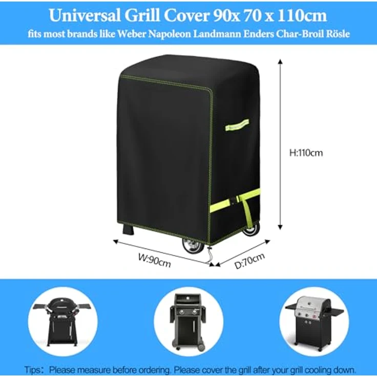 Grill Abdeckhaube, VDISRR Wetterfest Grillabdeckung, 420D Oxford Gasgrill Abdeckplane, Wasserdicht Grillschutzhülle, 90 x 70 x 110 cm, Reißfest, UV, Schutz Grill vor Verblassen, Rost und Schimmel – Bild 3