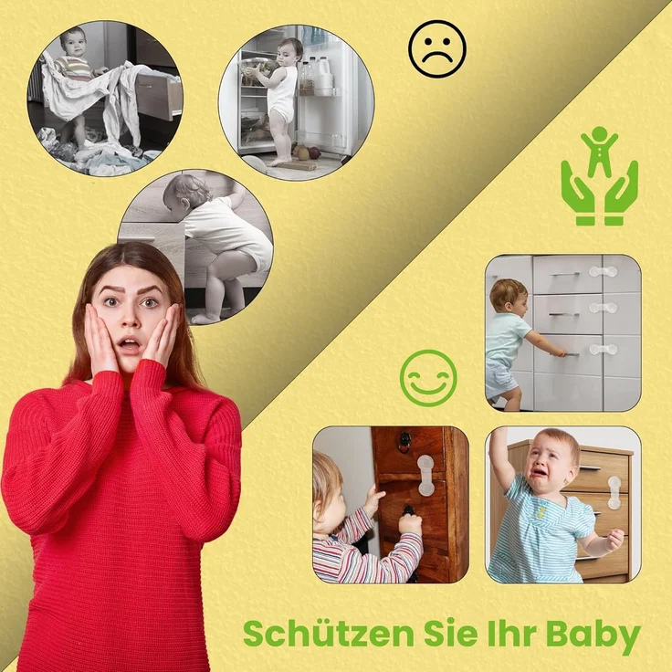 10 Stk. Offgridtec Türsicherung für Baby Schubladensicherung Kindersicherung Türriegel Transparent – Bild 3