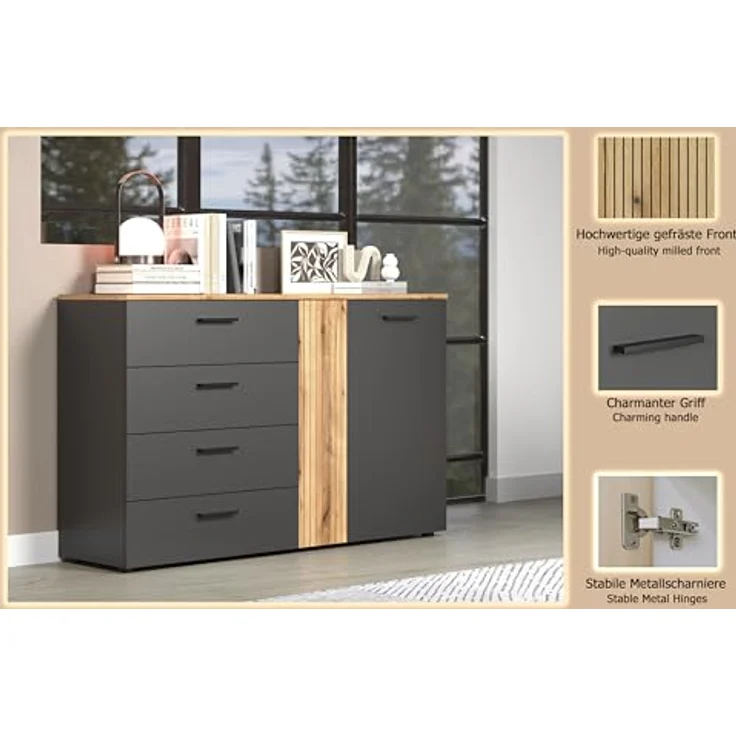 Sideboard Esteban in grau und Eiche Evoke 139 cm – Bild 9