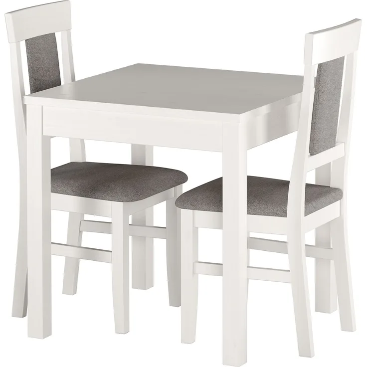 Gepolsterte kleine Essgruppe Tisch 2 Stühle Kiefer Massivholz weiß-grau 90.70-50 A W Set 25