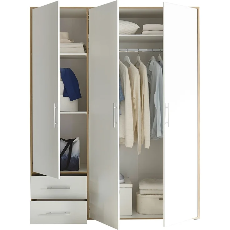 Drehtürenschrank Valderas / Valencia, Holzwerkstoff, Weiß, Holzfarben, 155 x 195 x 60 cm – Bild 4