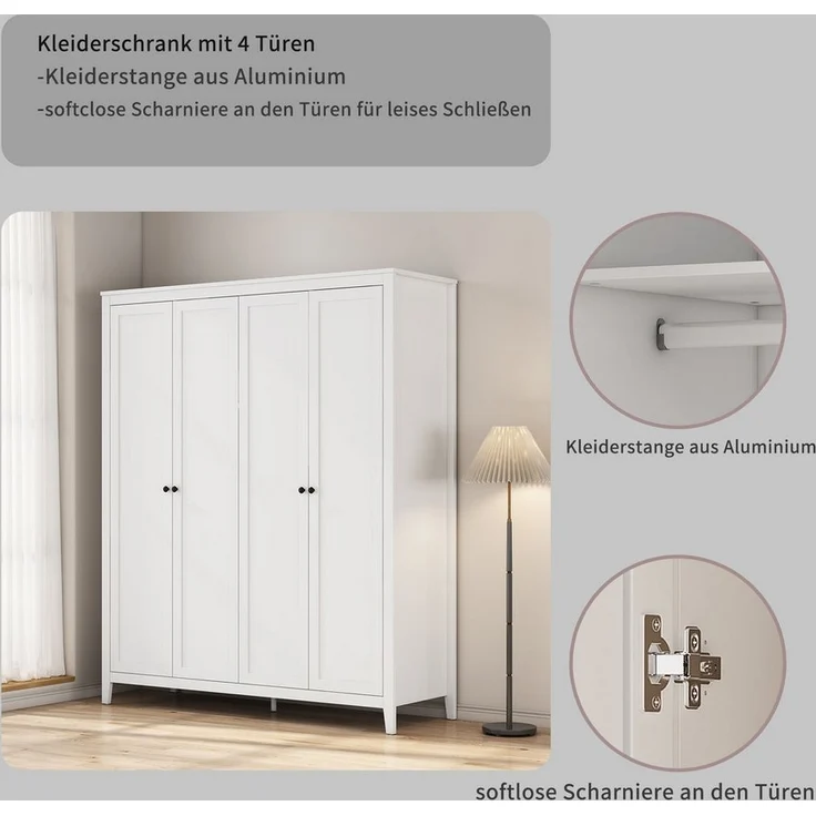 OTTO home Kleiderschrank Borkum Schlafzimmerschrank Garderobe Landhaus Bestseller weiß (schwarze Griffe aus Metall) Schlafzimmerschrank mit 6 Böden und Kleiderstange, 5 Türen – Bild 3