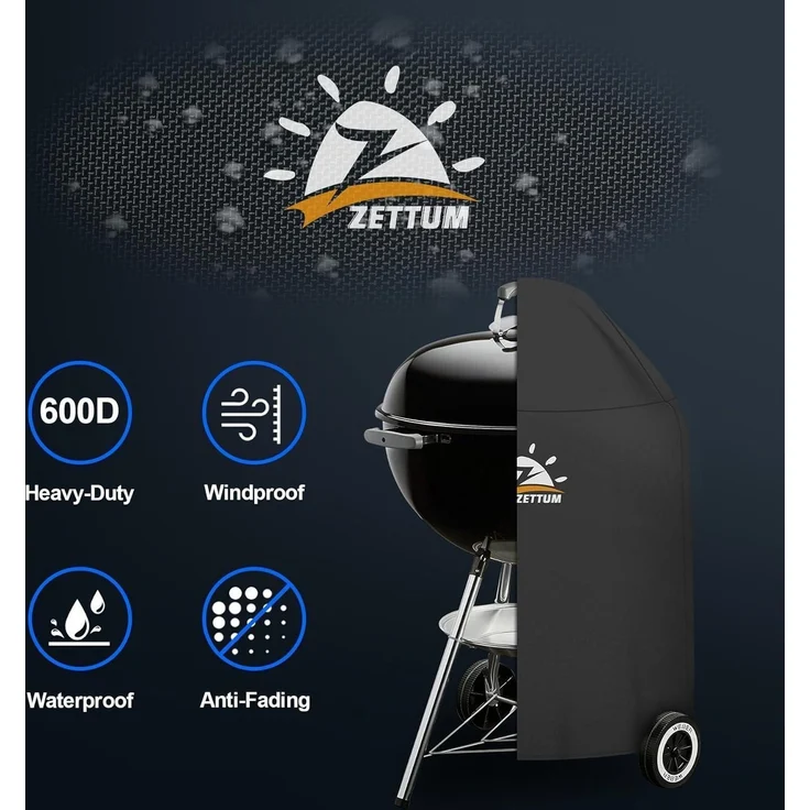 Zettum Grillabdeckung für Weber 57, wasserdicht, 600D Oxford-Gewebe schwarz, 68 x 63 x 88 cm – Bild 3