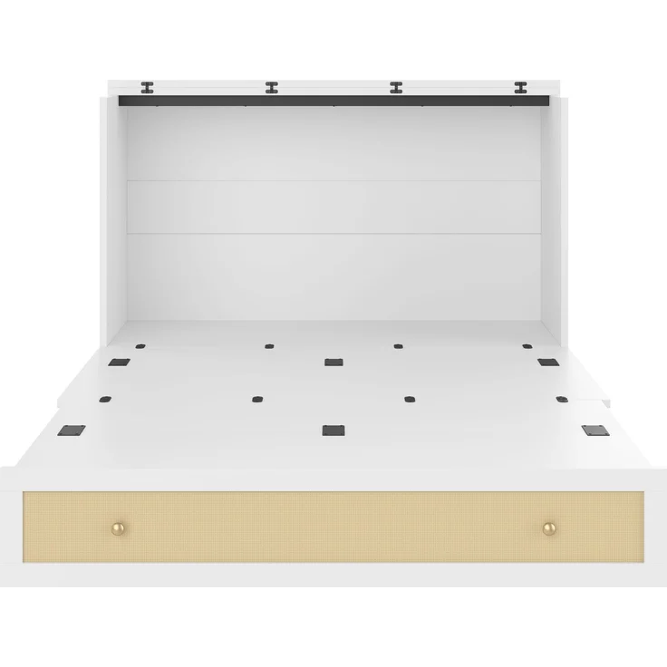 Schrankbett 140x200 cm mit USB-Anschluss und Steckdose,Weiß, MDF, umbaubares Plattformbett mit großem Stauraum, Klappbett – Bild 10