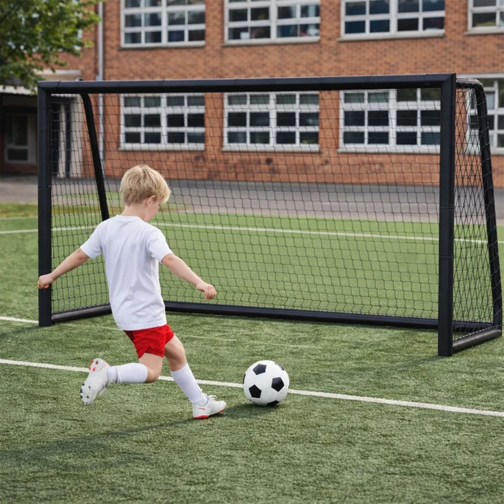 Eikuavons Fußballtor 300 x 200 x 120 cm – Großes Fußballtor aus Metall mit Torwand & Netz, für Garten, Training & Outdoor, Schwarz, Stahl, Schwarz – Bild 7