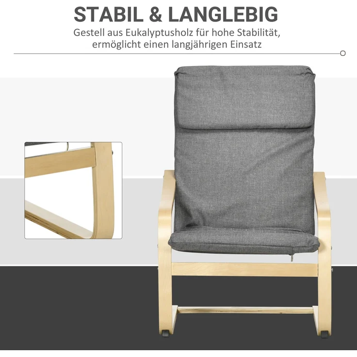 Sessel mit Kopfstütze und Armlehnen, Bezug in Leinenoptik, Holzgestell, Grau + Natur--Dunkelgrau--99x80x66.5cm--YOUDENOVA – Bild 7