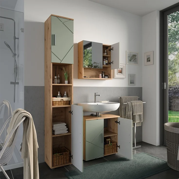 Badmöbel-Set Irma Salbeigrün 3-teilig Vicco – Bild 6