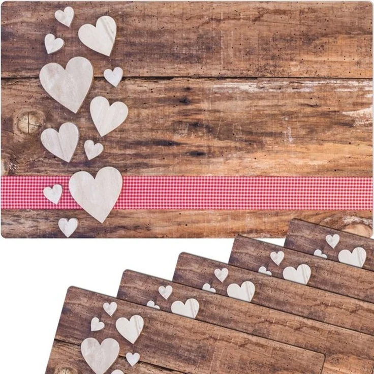matches21 HOME & HOBBY Platzset Abwaschbare Tischsets 6er Set Landhaus-Stil Herzen, (6-St), Platzsets als Tisch-Untersetzer und Tisch-Deko für Esstisch Teller – Bild 2