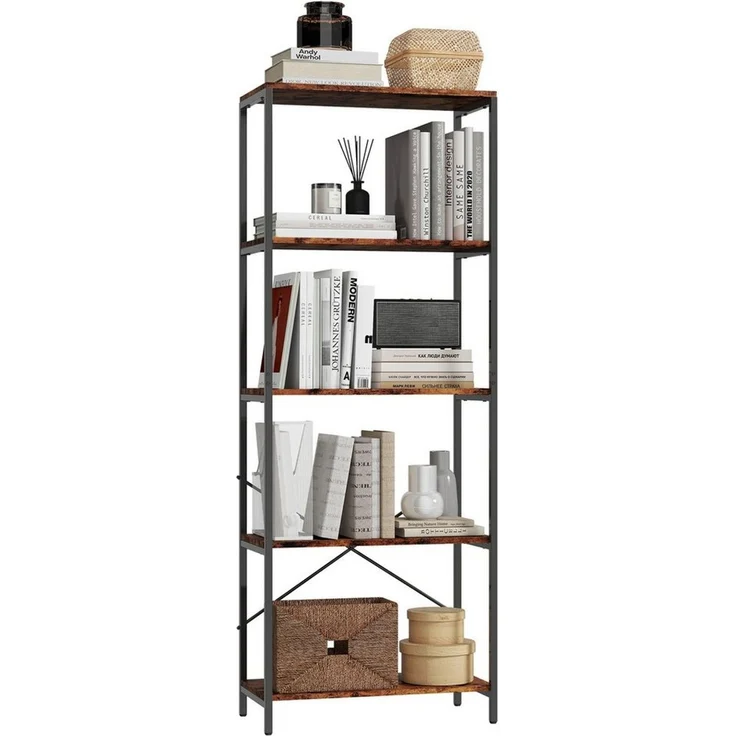 HOMCOM Bücherregal, Standregal mit 5 Ebenen, Industrielles Büroregal mit Metallrahmen, offenes Aufbewahrungsregal für Wohnzimmer, Büro, Arbeitszimmer, 79x35x161 cm, Rustikal-Braun – Bild 1