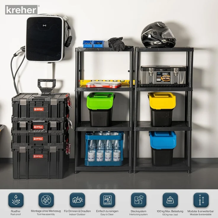 Set: 2 x KREHER Haushaltsregal 12" mit vier geschlossenen Böden in Schwarz – Bild 6