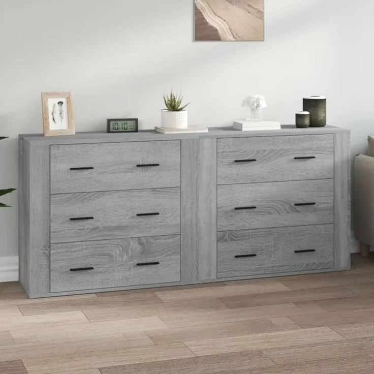 2 Stk. Sideboards, Kommoden Grau Sonoma Holzwerkstoff – Bild 2
