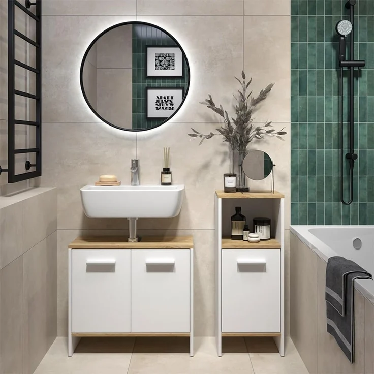 Badezimmermöbel-Set Karli Weiß/Goldkraft Eiche 2-teilig Vicco – Bild 3